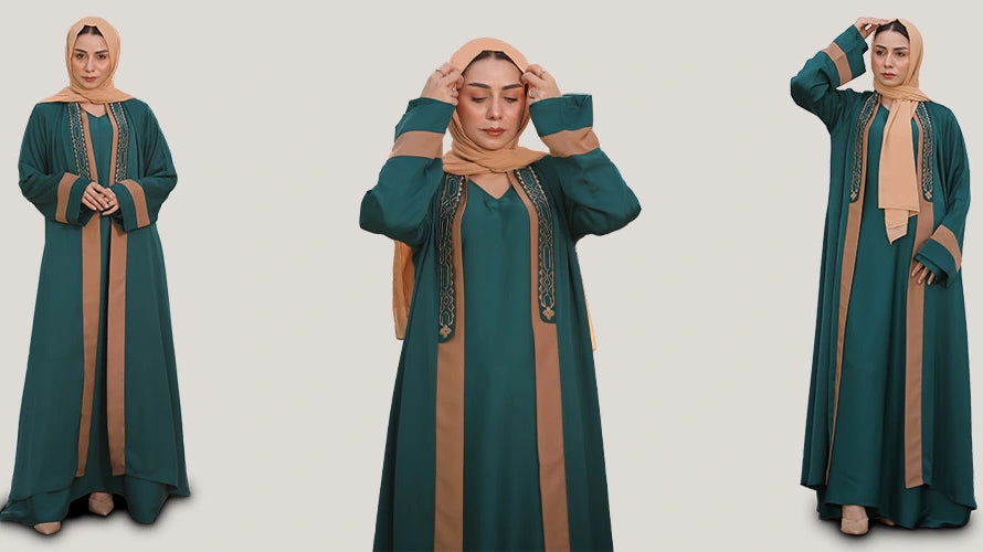 Dark Green Open Abaya uk