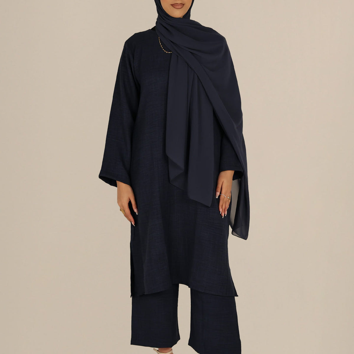 Navy Blue Heavy Stretchable Velvet Party Wear Collar Neck Embroidered Coord set
