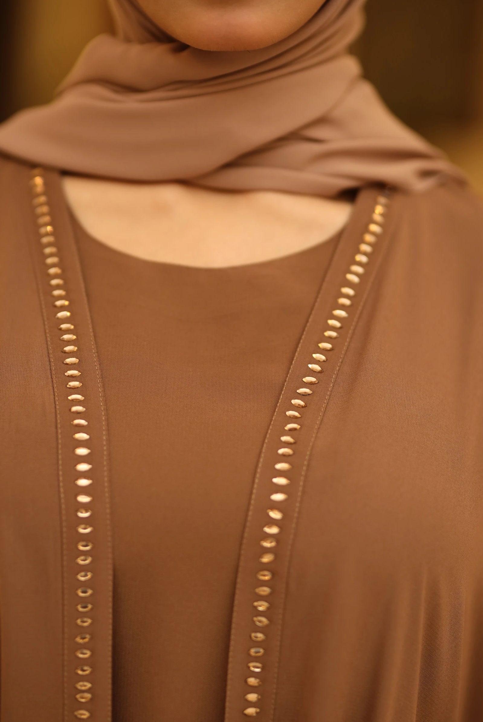 light brown open abaya