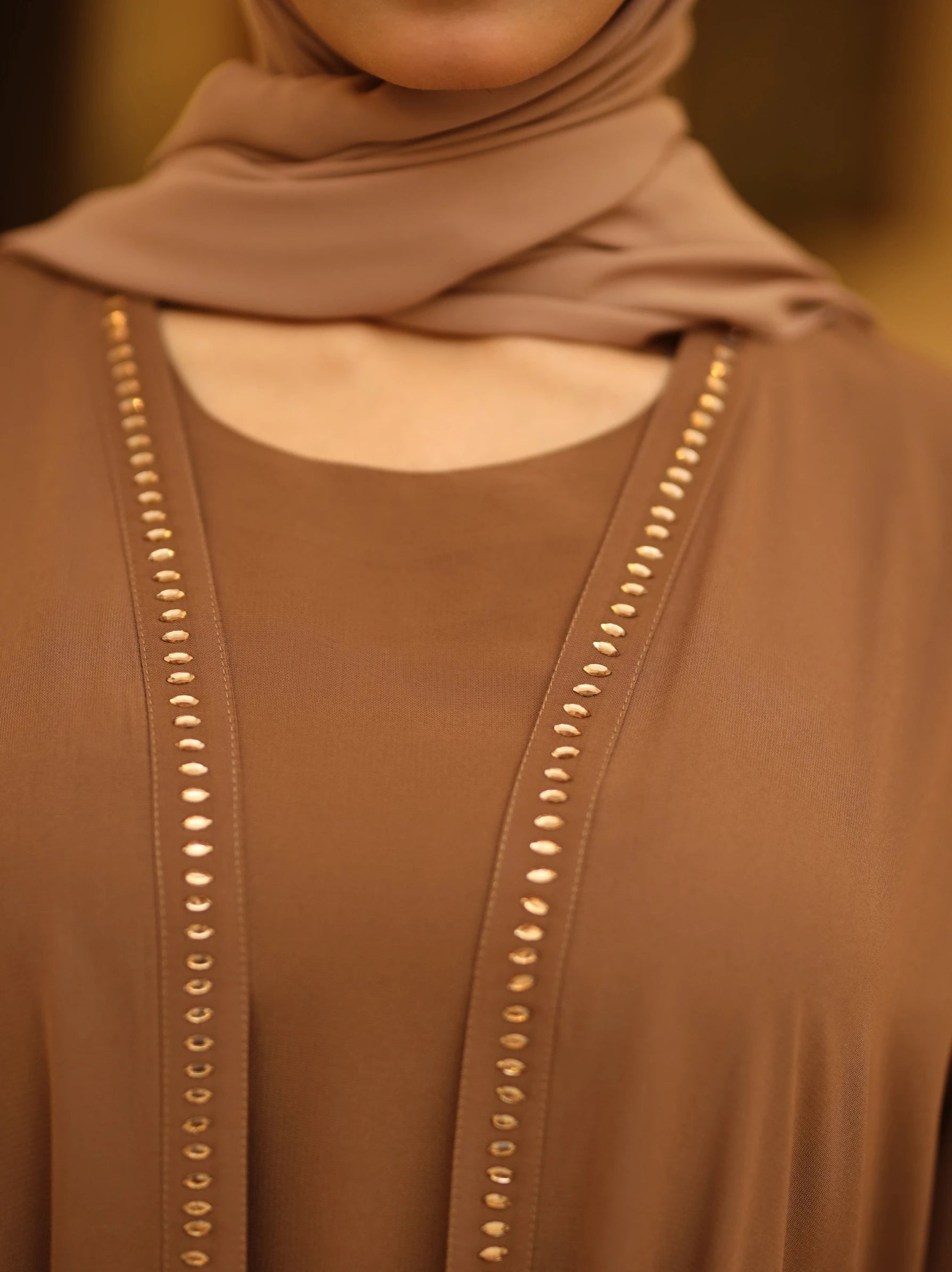 light brown open abaya