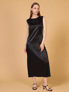 black slip dress