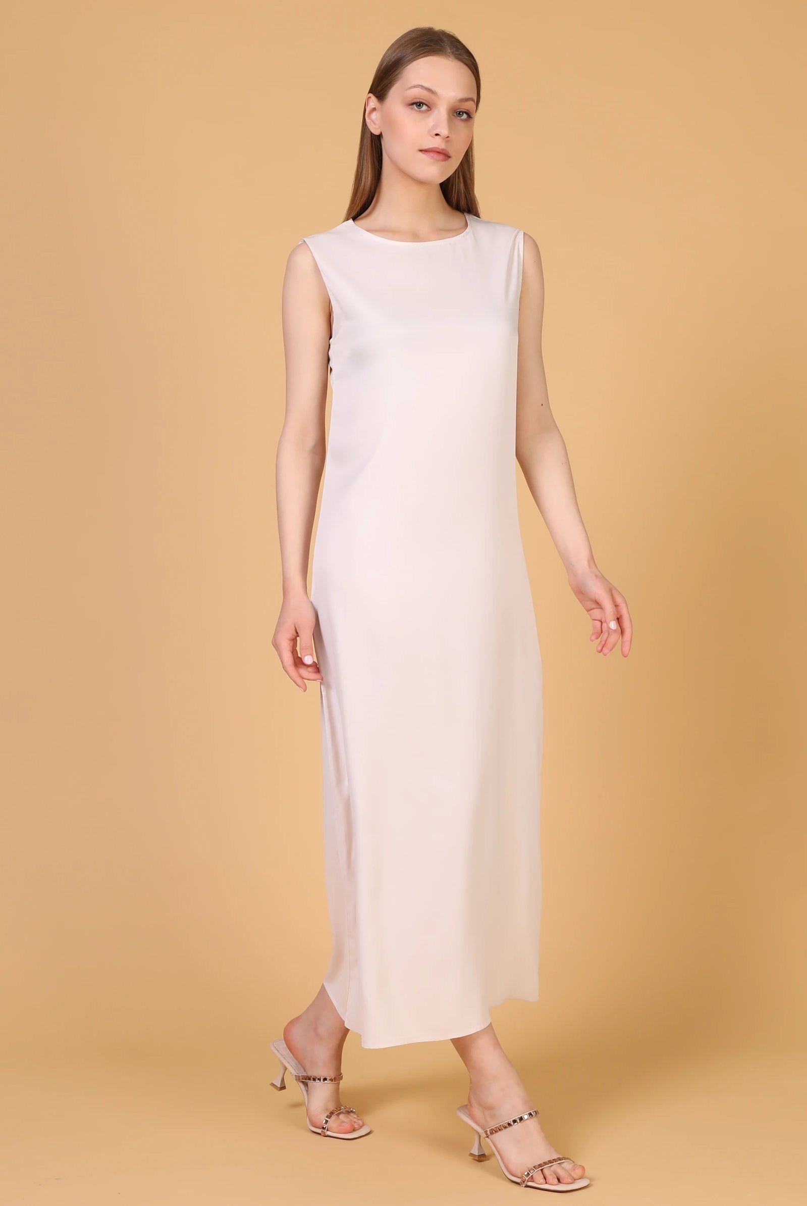 nude sleeveless slip dress