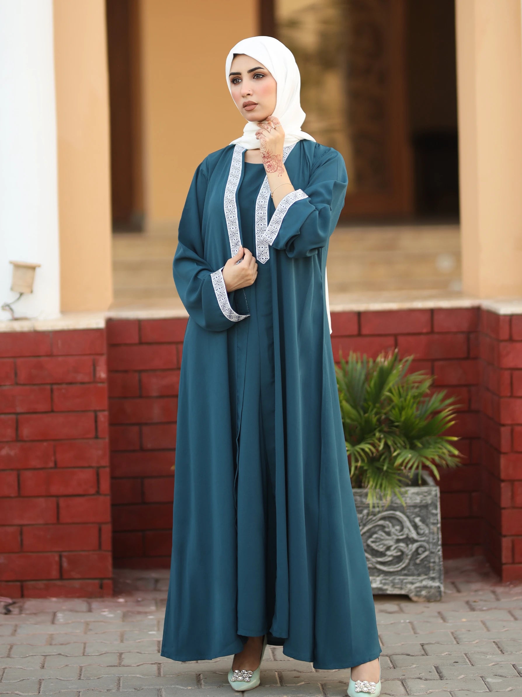 zinc blue embroidery abaya