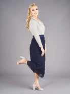 navy decorative button midi skirt pattern