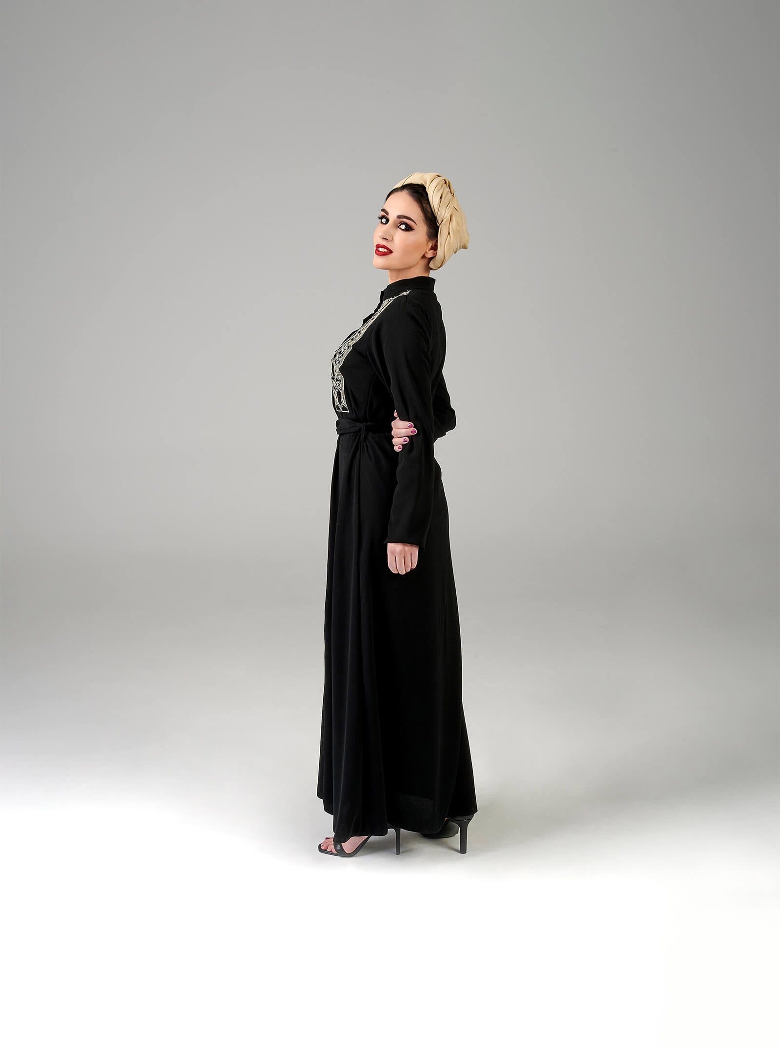 black embroidered dresses with sleeve