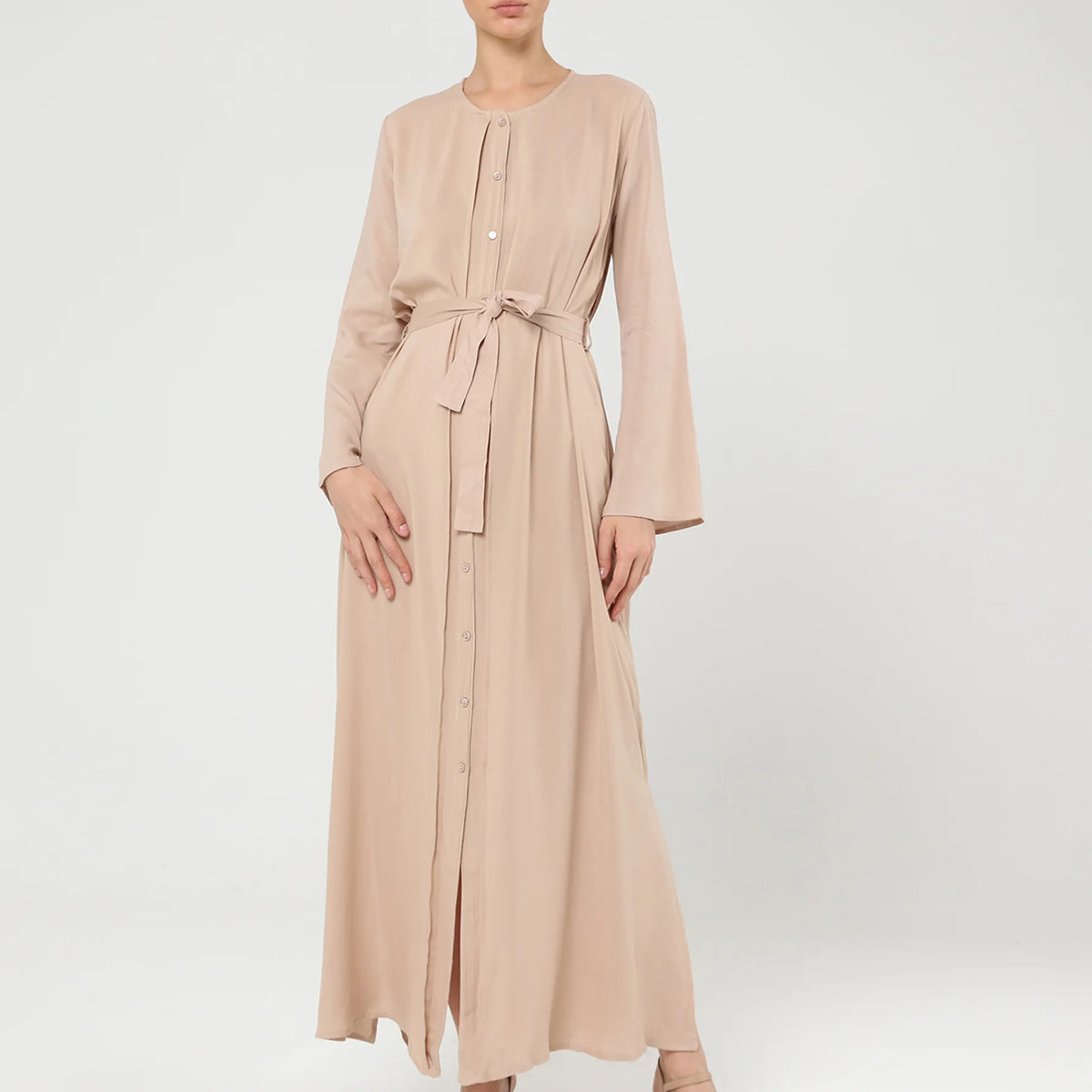 Beige Long Sleeve Maxi Dress- Long Sleeve Maxi Dress Casual – Modora UK