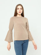 beige long sleeve blouse