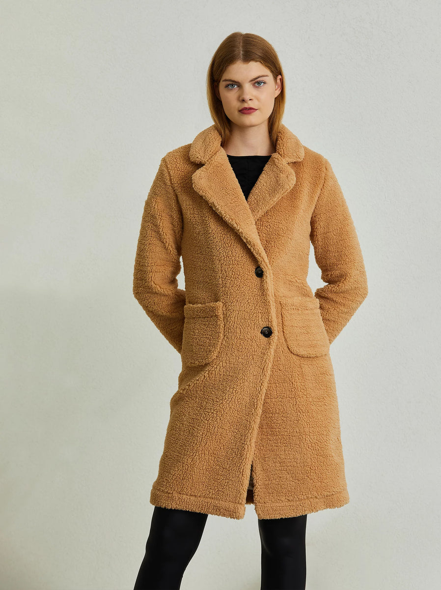 Beige Teddy Coat for Women Longline Teddy Coat UK Modora UK