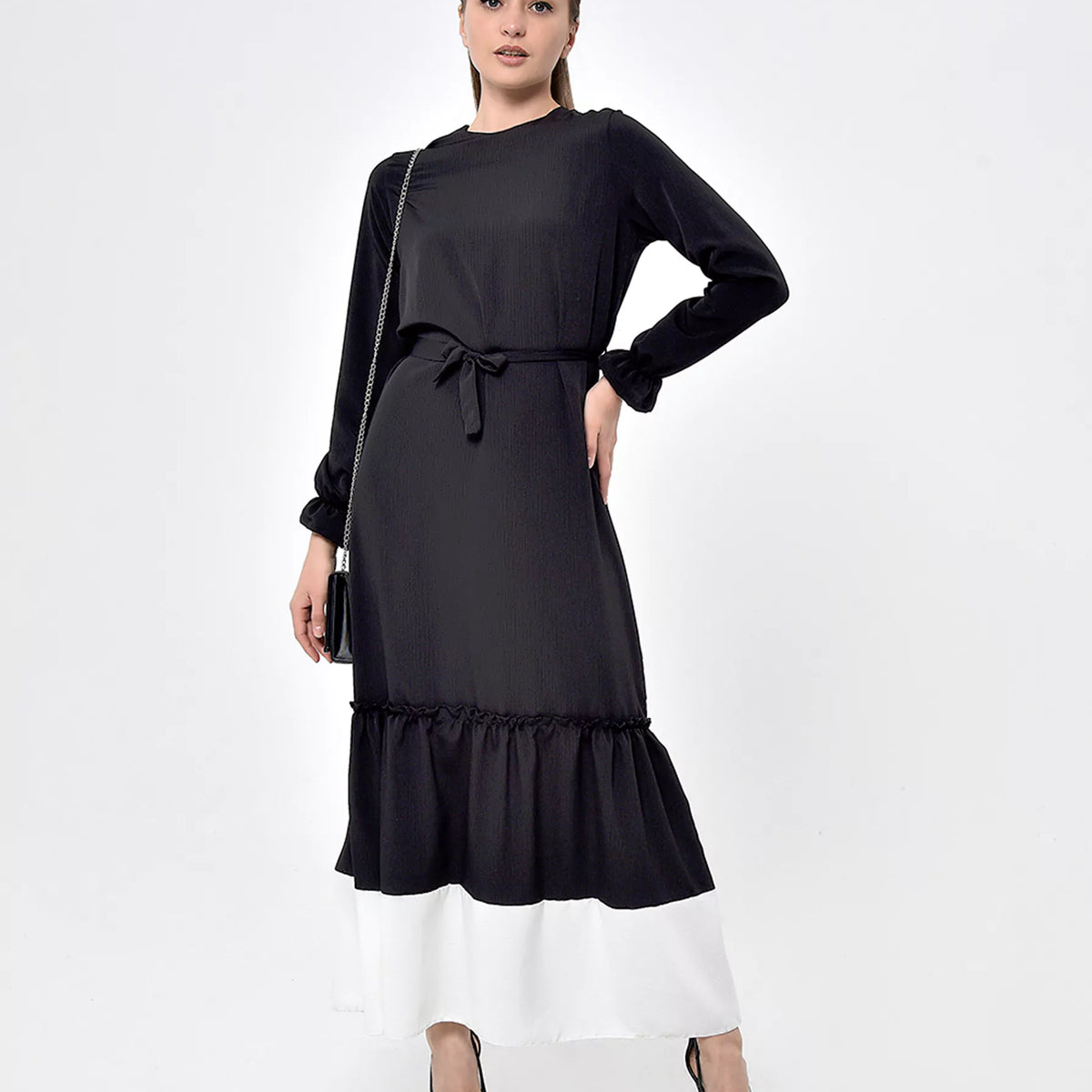 Black Flared Skirt Dress Women UK Black Fit and Flare Dress Modora UK