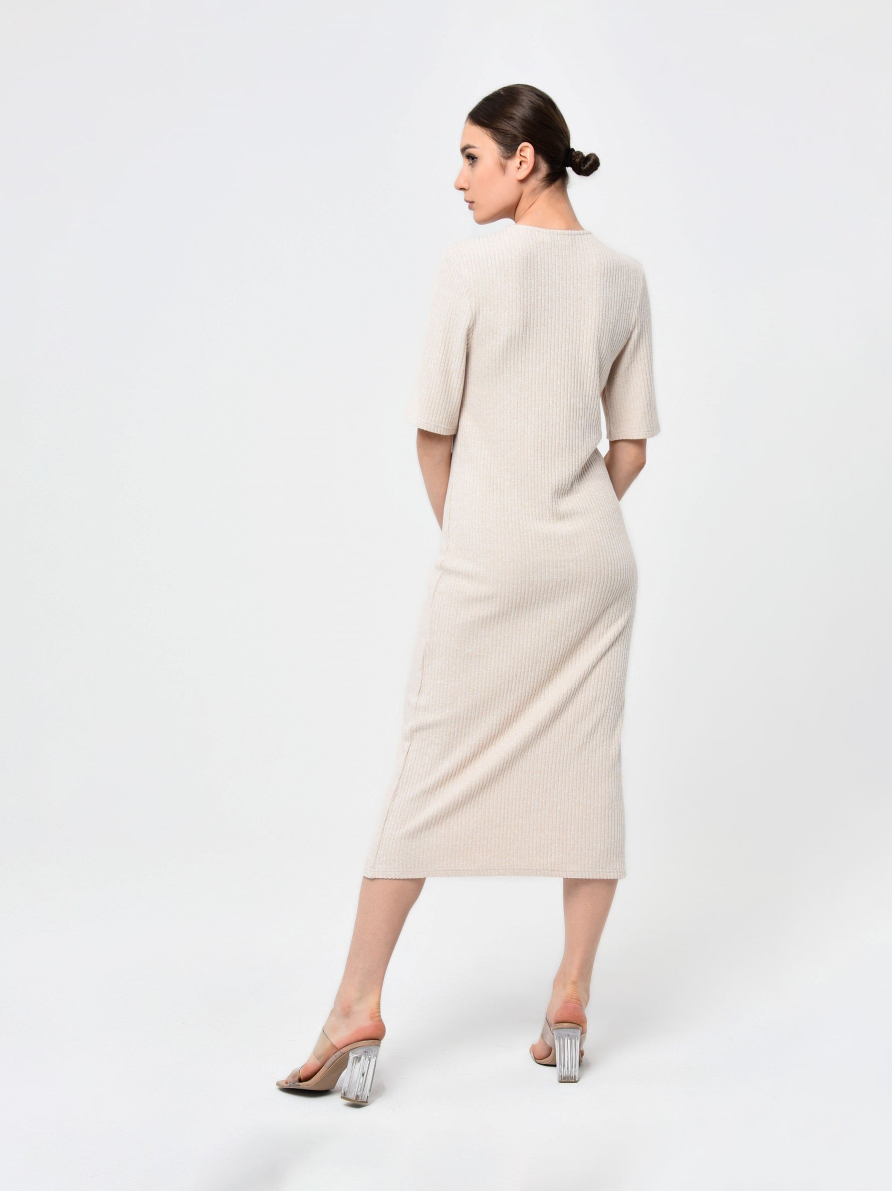beige midi dress casual