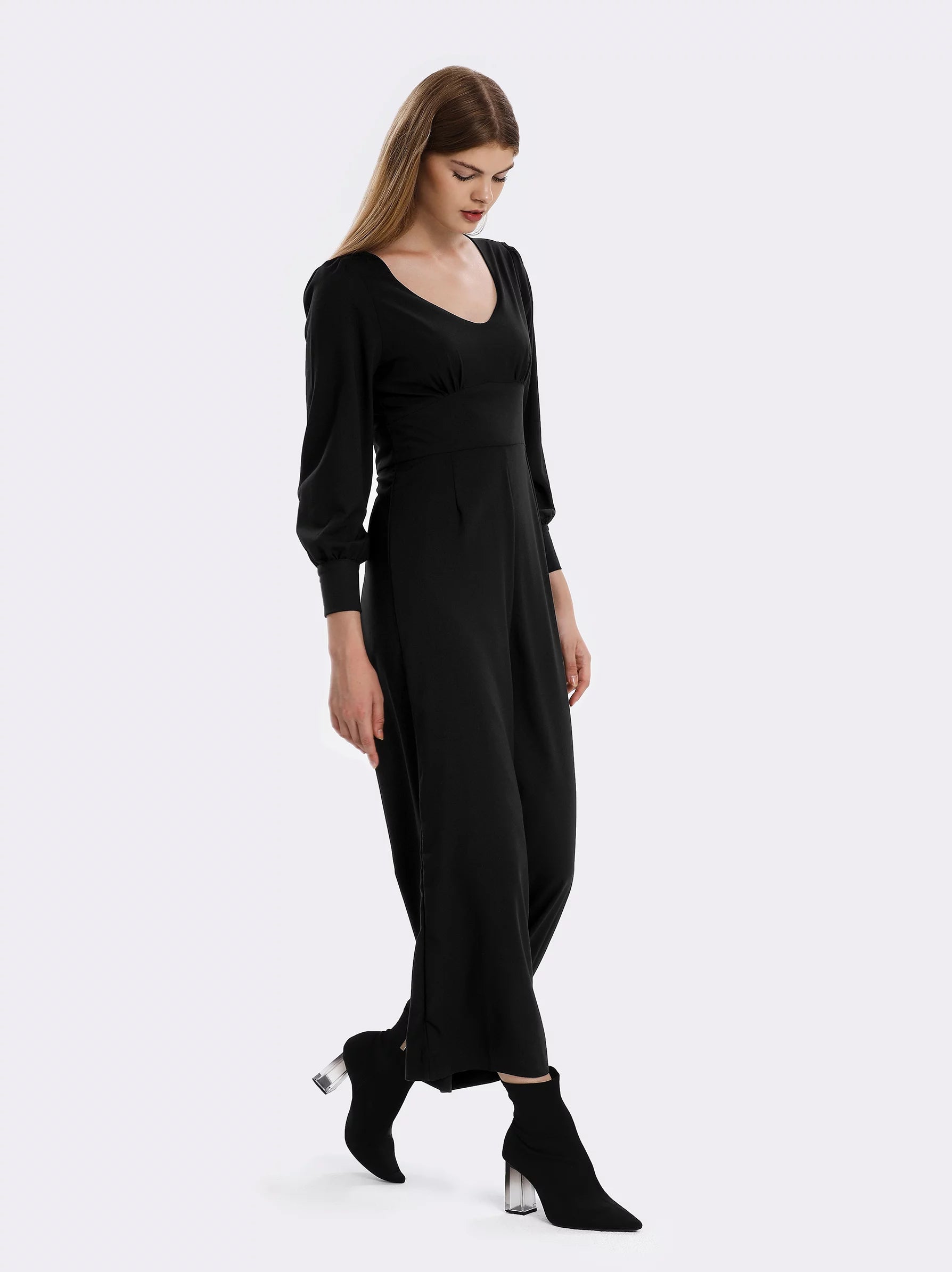 black wideleg women jumpsuit
