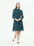 blue chiffon dress with sleeves