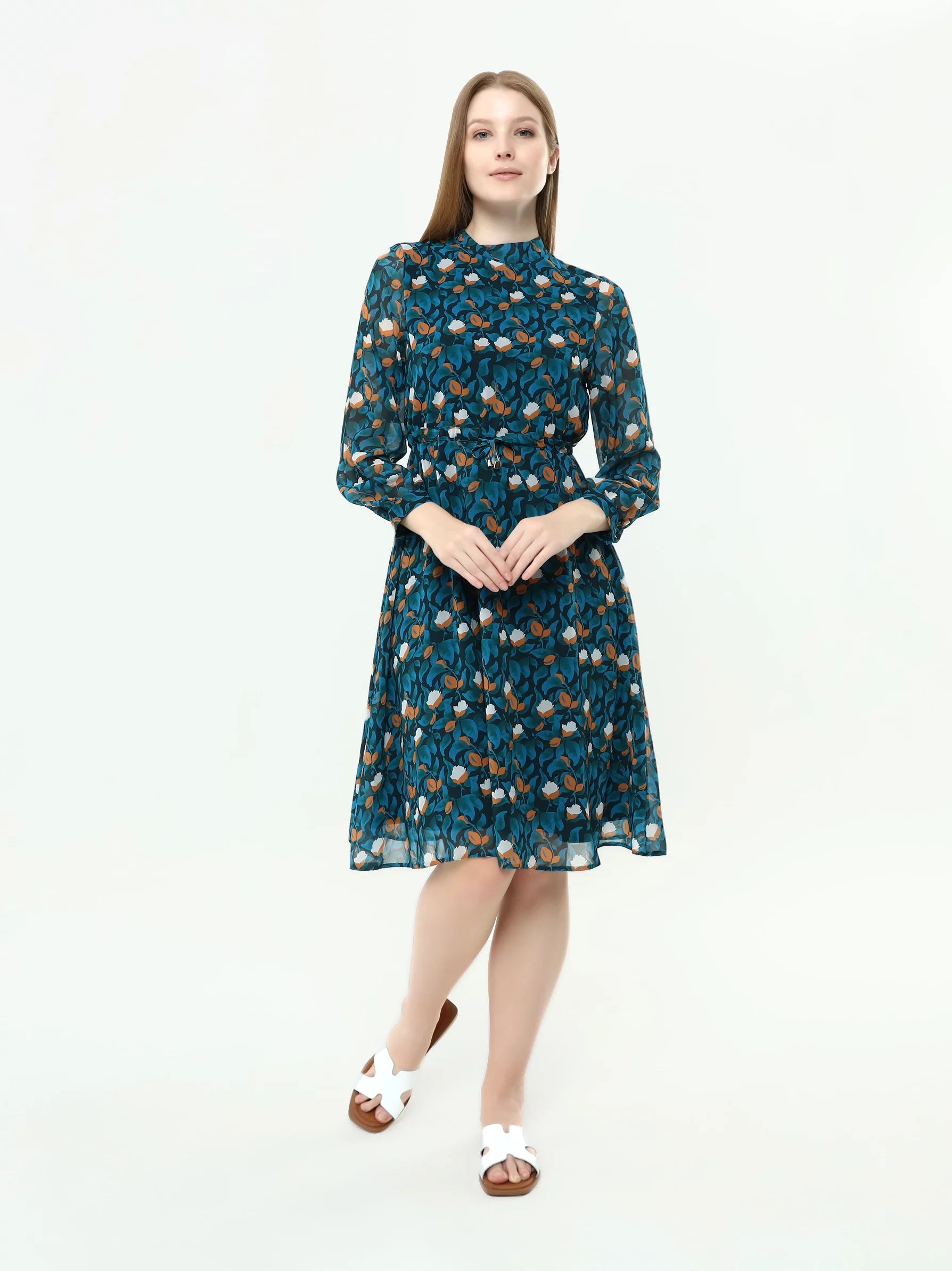 blue chiffon dress with sleeves
