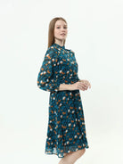 blue chiffon midi dress