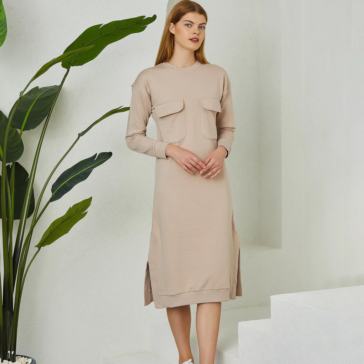 Cream Long Sweat Dress