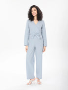light blue wrap jumpsuit