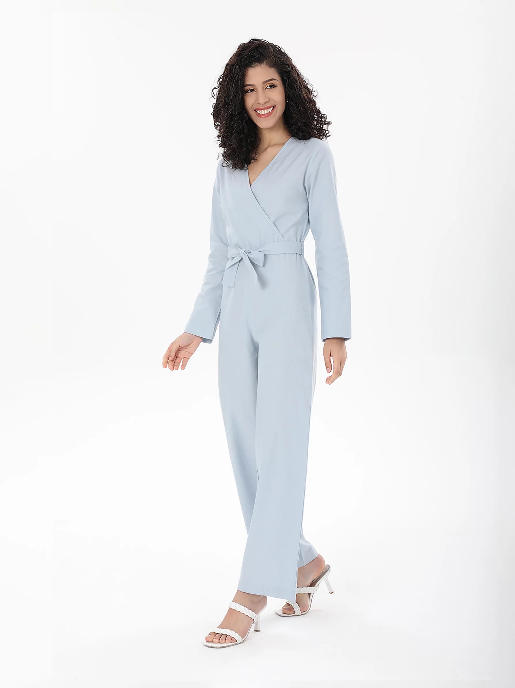 baby blue wrap jumpsuit