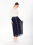 navy midi skirt