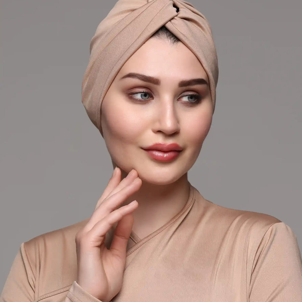 Tie Knot Beige Turban Swim Cap Beige Swim Turban for Women