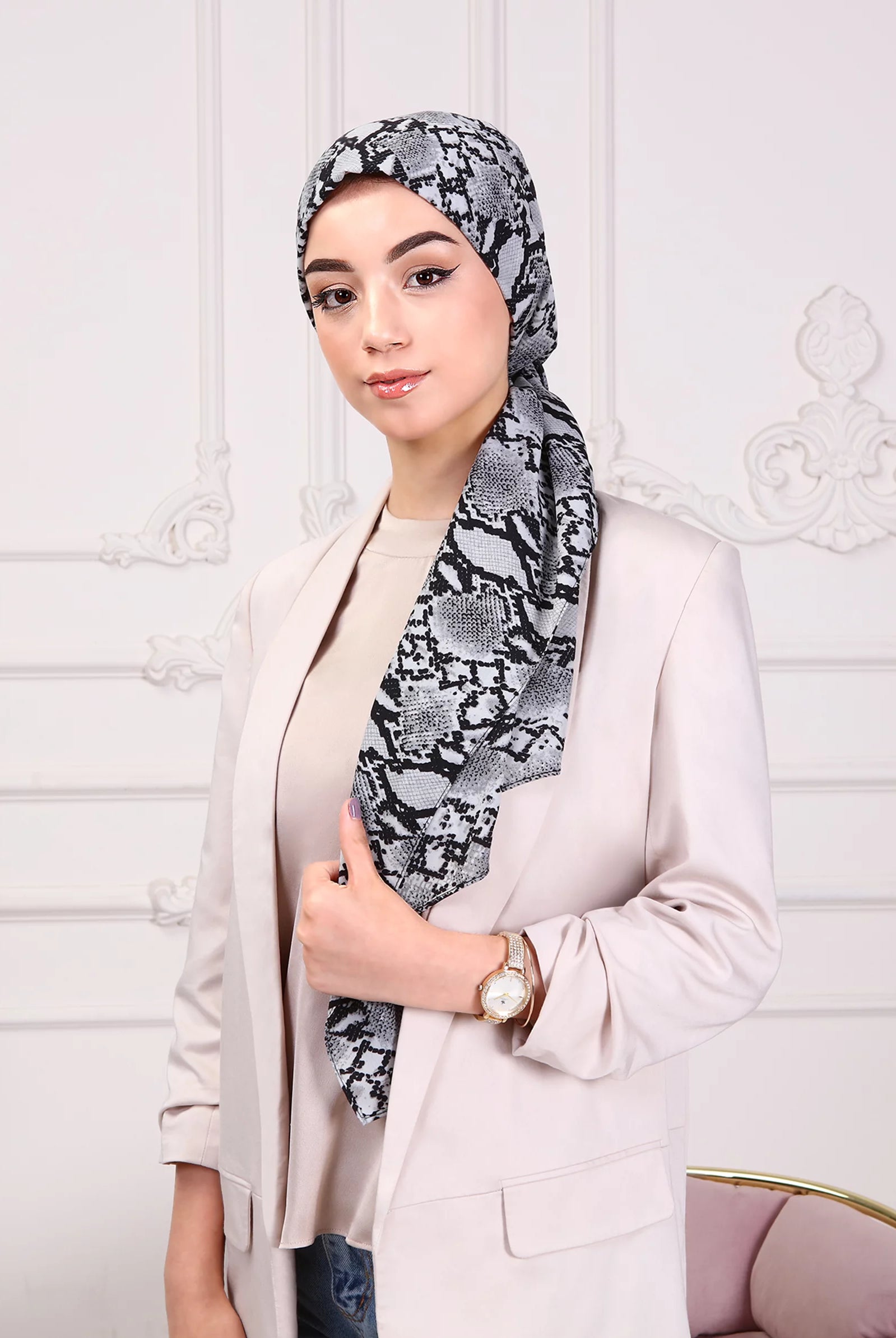 grey animal print scarf