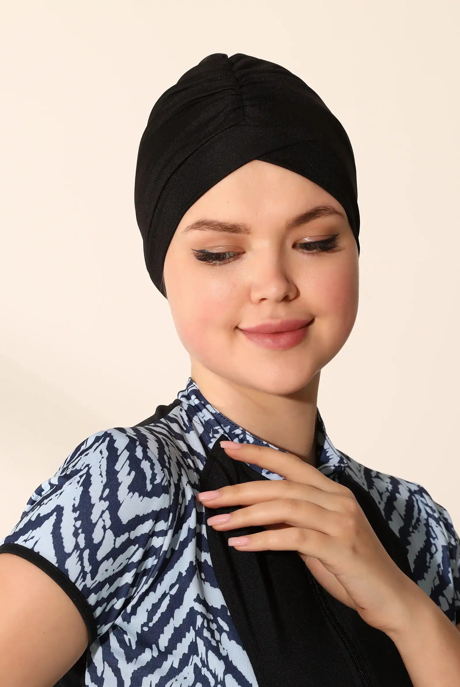 black turban swim cap