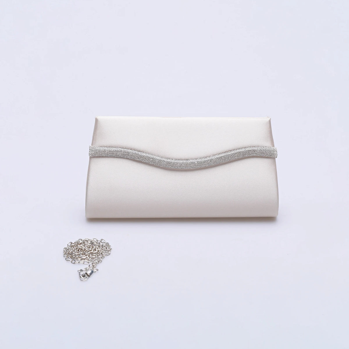 Diamente Detailed Cream Satin Clutch Bag Modora UK
