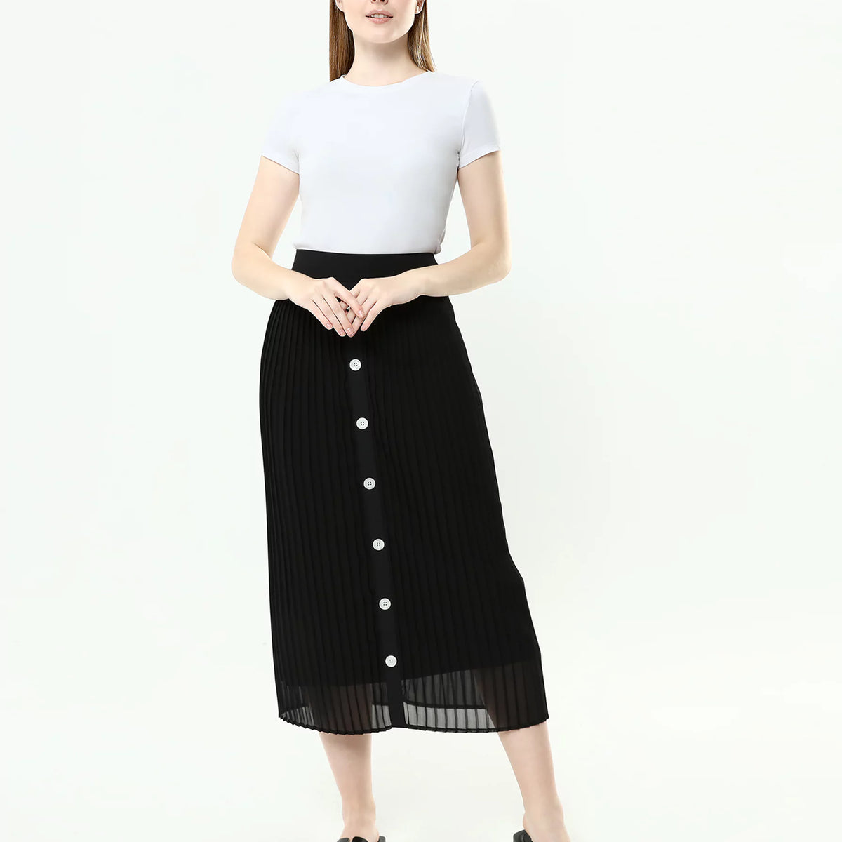 Adenia Buttoned Midi Skirt Black