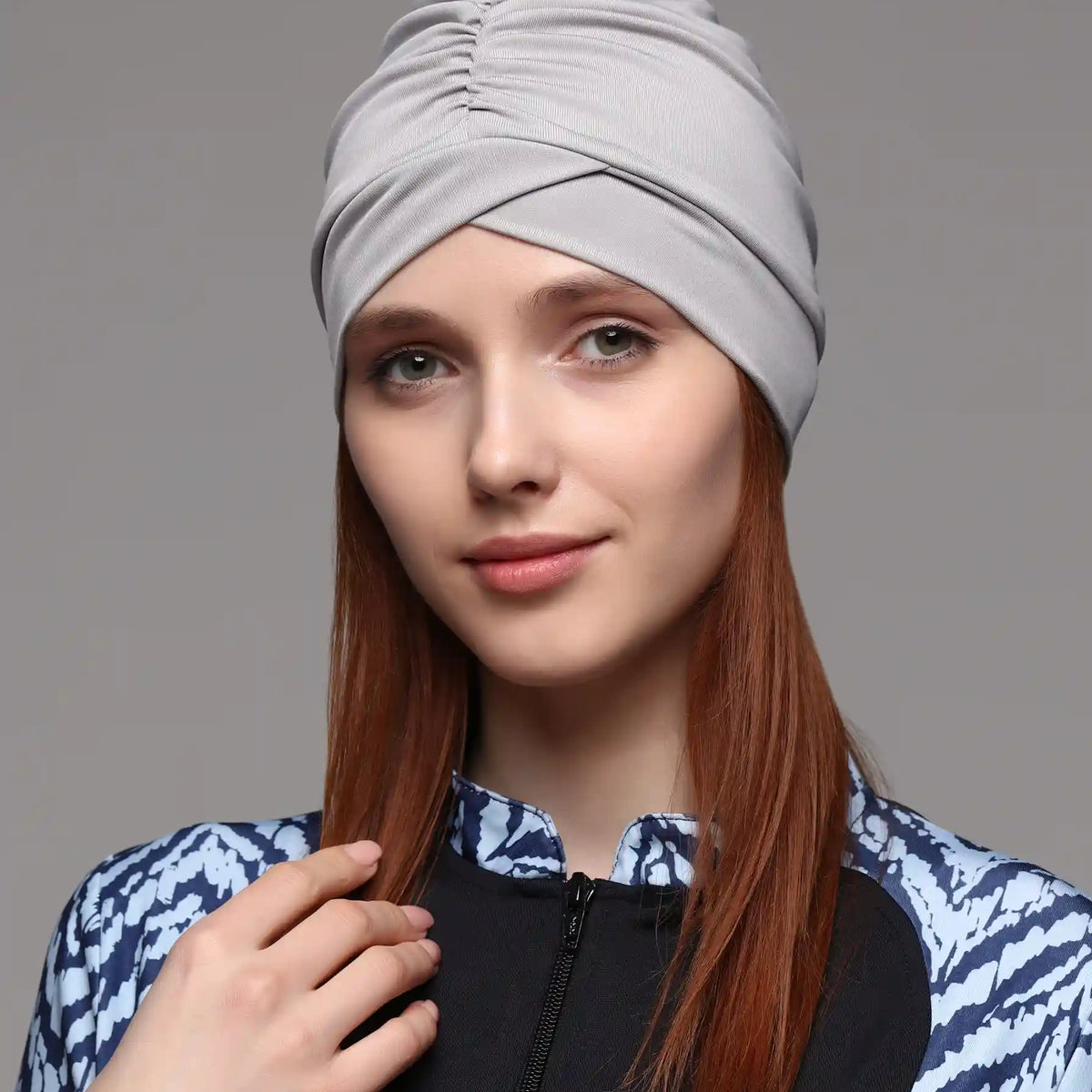 Gathered Seam Grey Turban Swim Cap