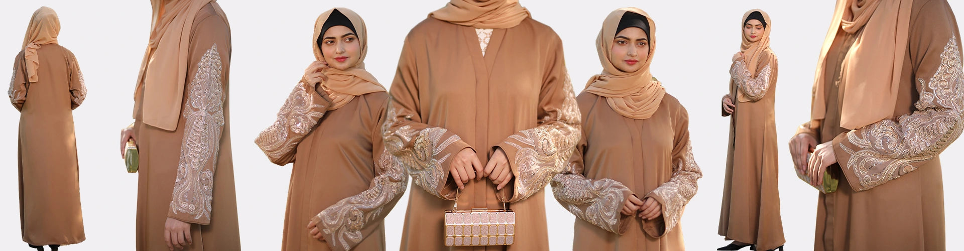 beige closed abaya
