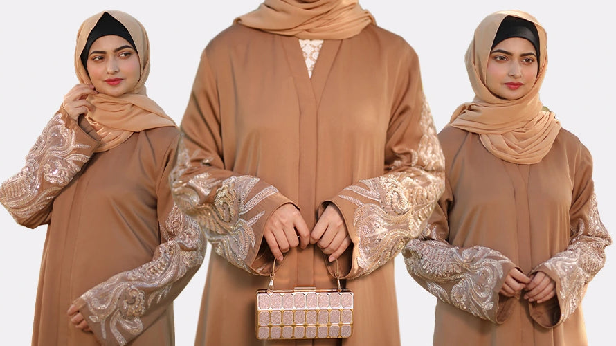 beige closed abaya