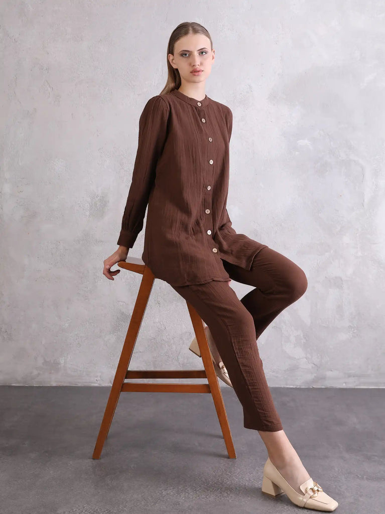 brown collar co ord set
