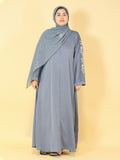 Grey and White Embroidered 2-Piece Abaya Set