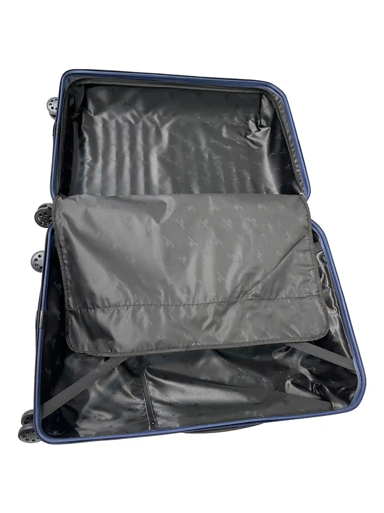 navy suitcase with 4 wheels