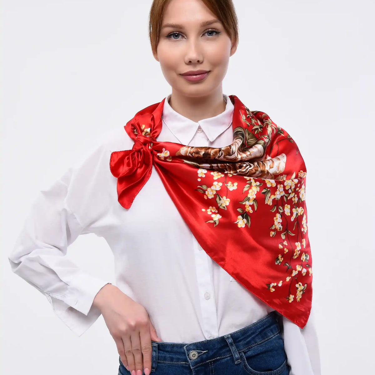 Red Model Scarf Buy Red Floral Scarf Online – Modora UK