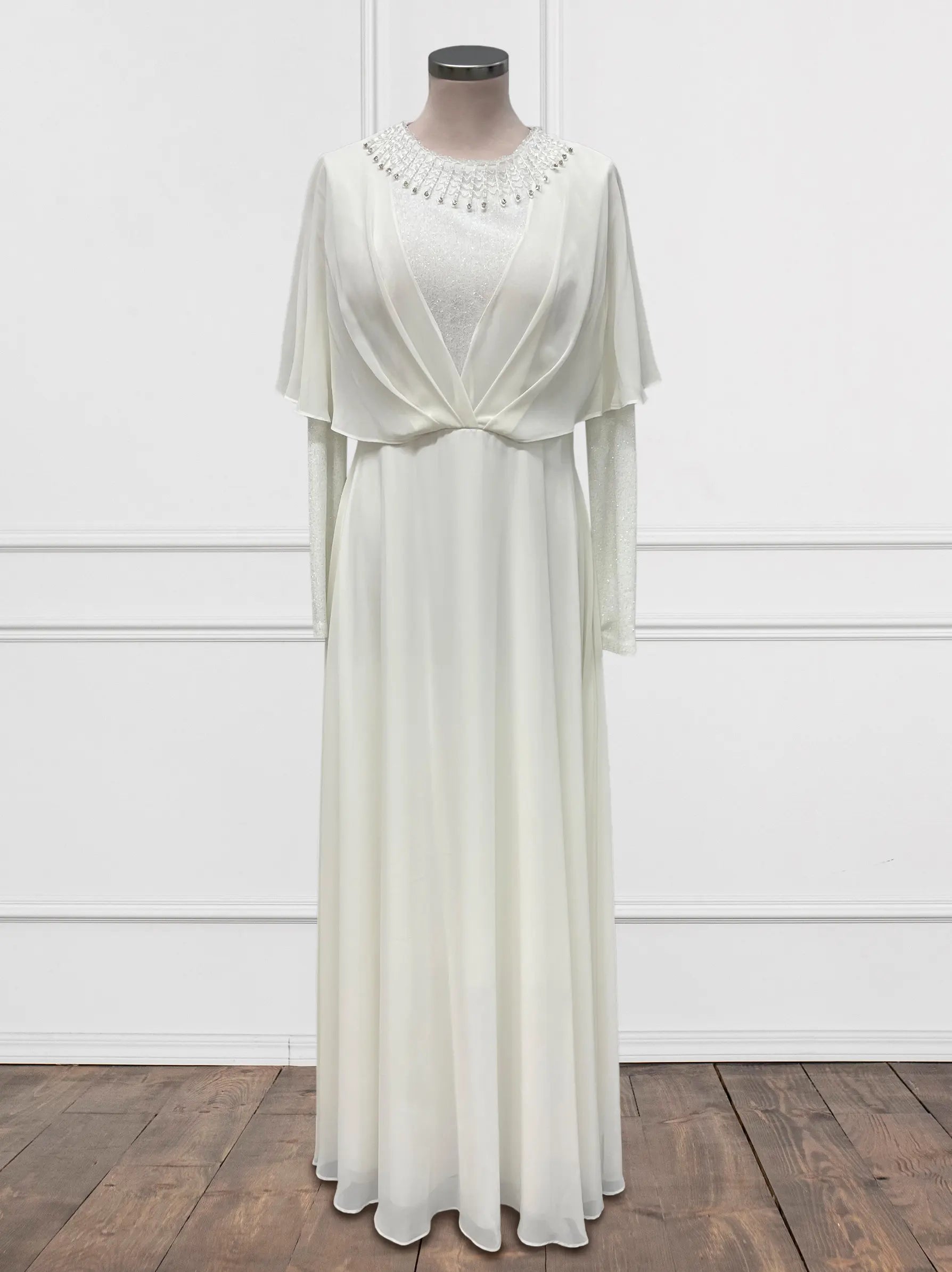 A-line Floral Spaghetti Straps White Formal Evening Dress Wedding Part –  SQOSA