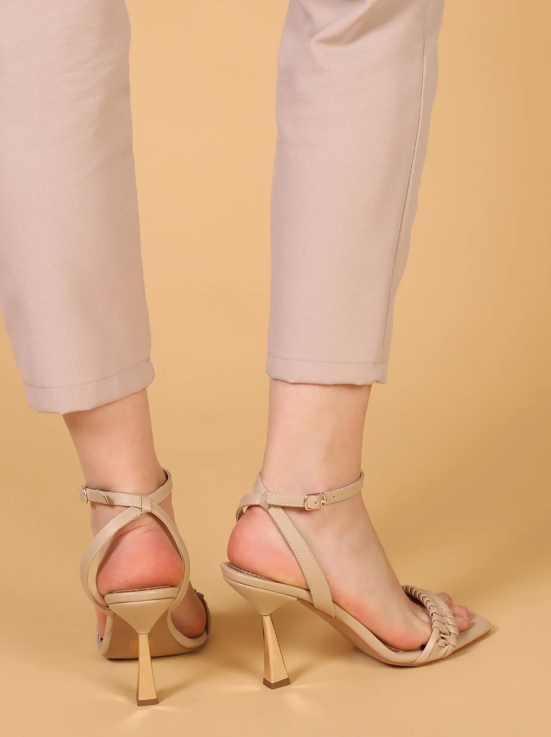 Cream Braided Band Ankle Strap Heels Modora UK