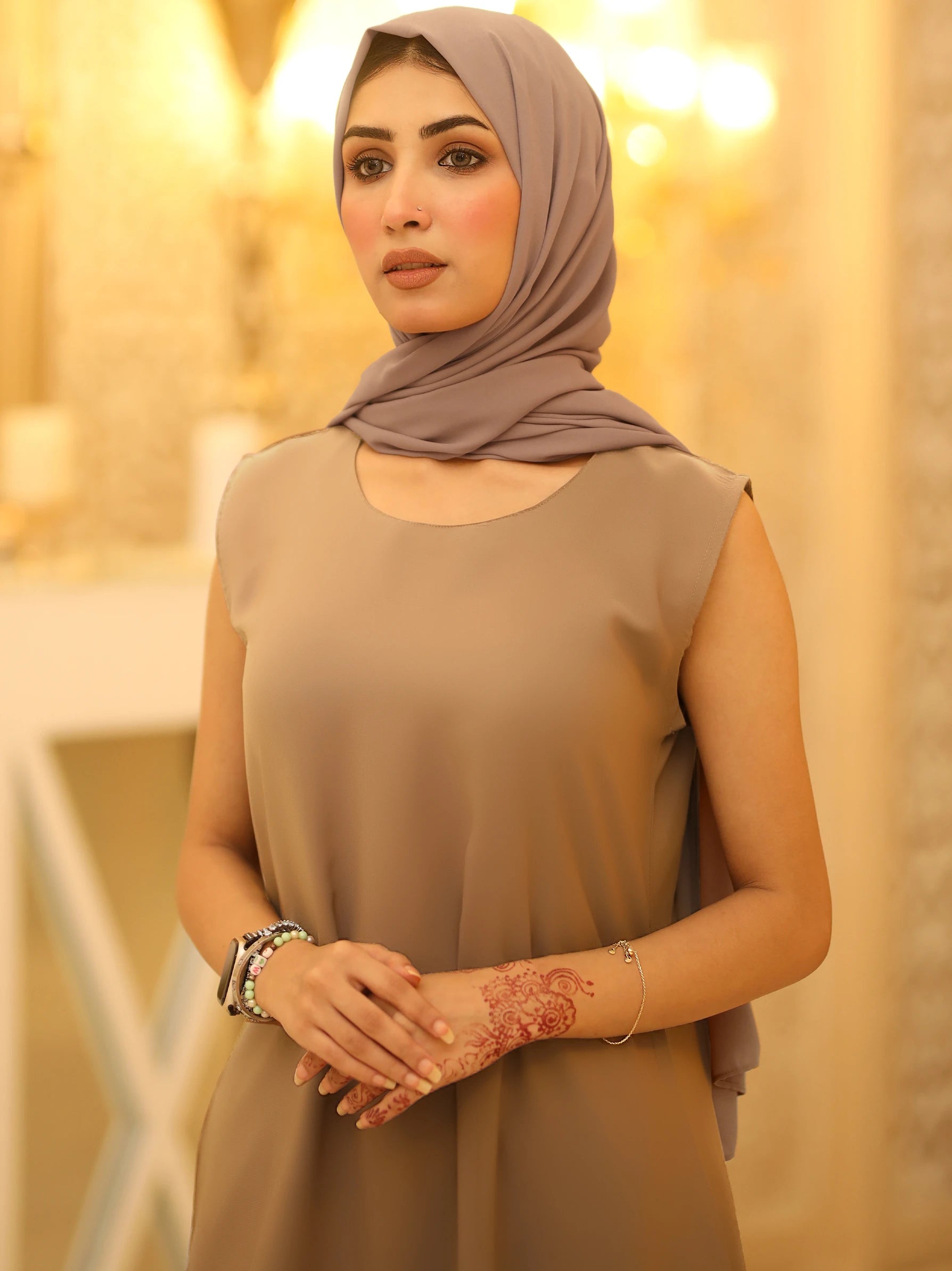 Beige Sleeveless Abaya Inner Slip Dress – Modora UK