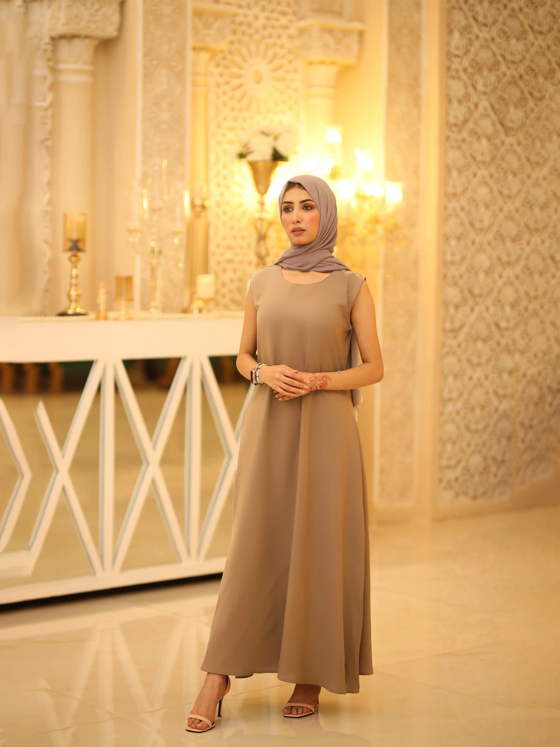 Beige Sleeveless Abaya Inner Slip Dress – Modora UK