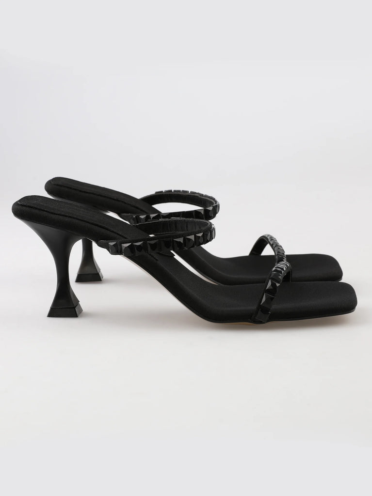 black gem strap mule heeled sandals