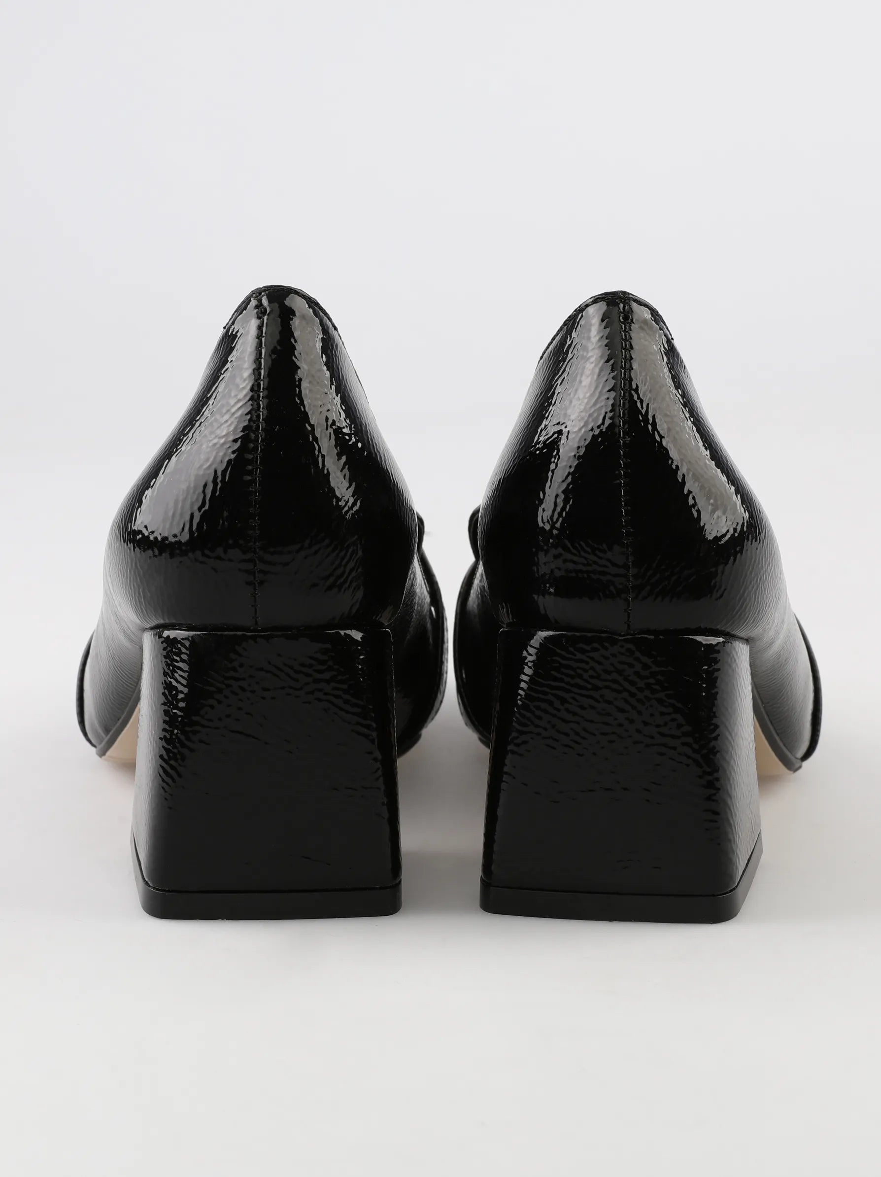 Black Shimmer Gold Buckle Block Heels Modora UK