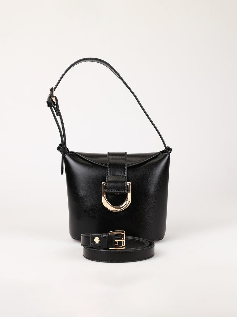 black buckle shoulder bag