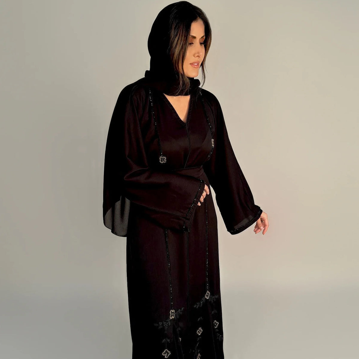 Black Embellished Abaya 2 Piece Set – Modora UK
