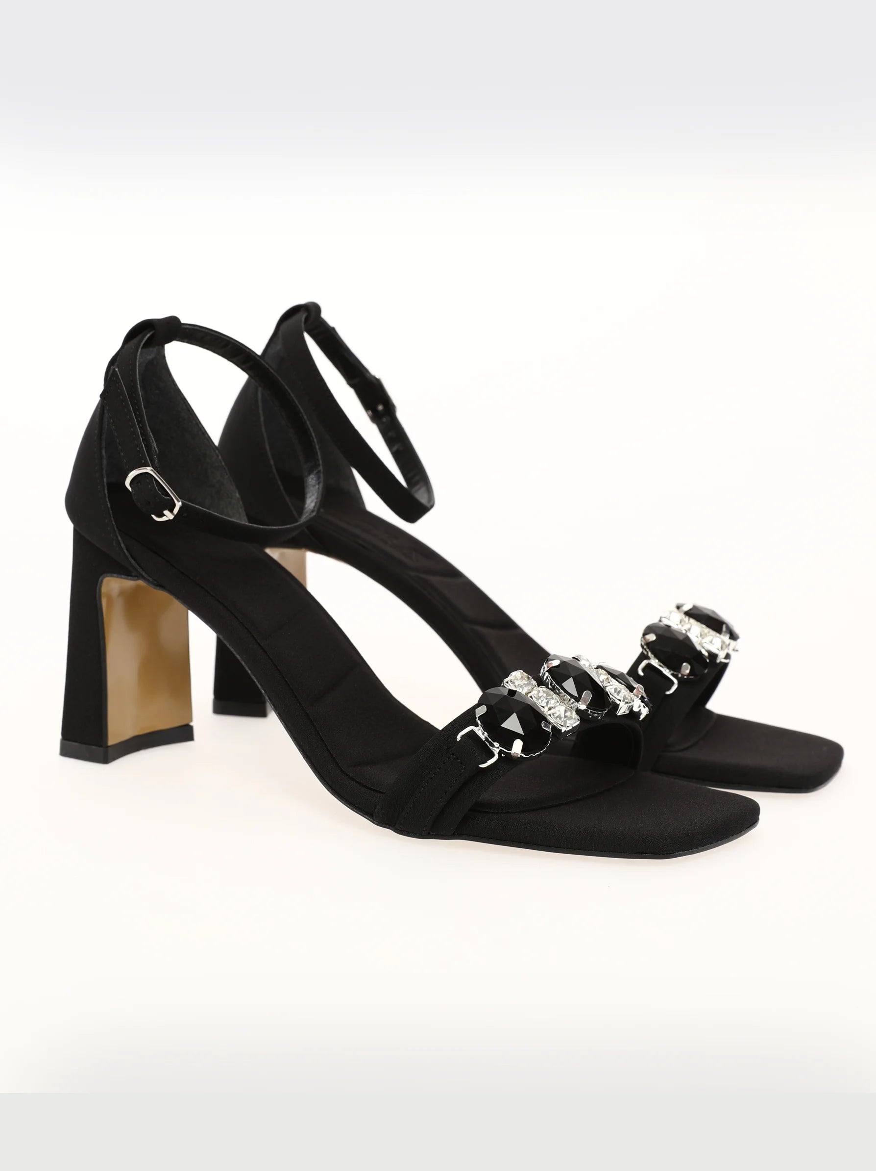 Gem Detailed Black Ankle Strap Heels Modora UK