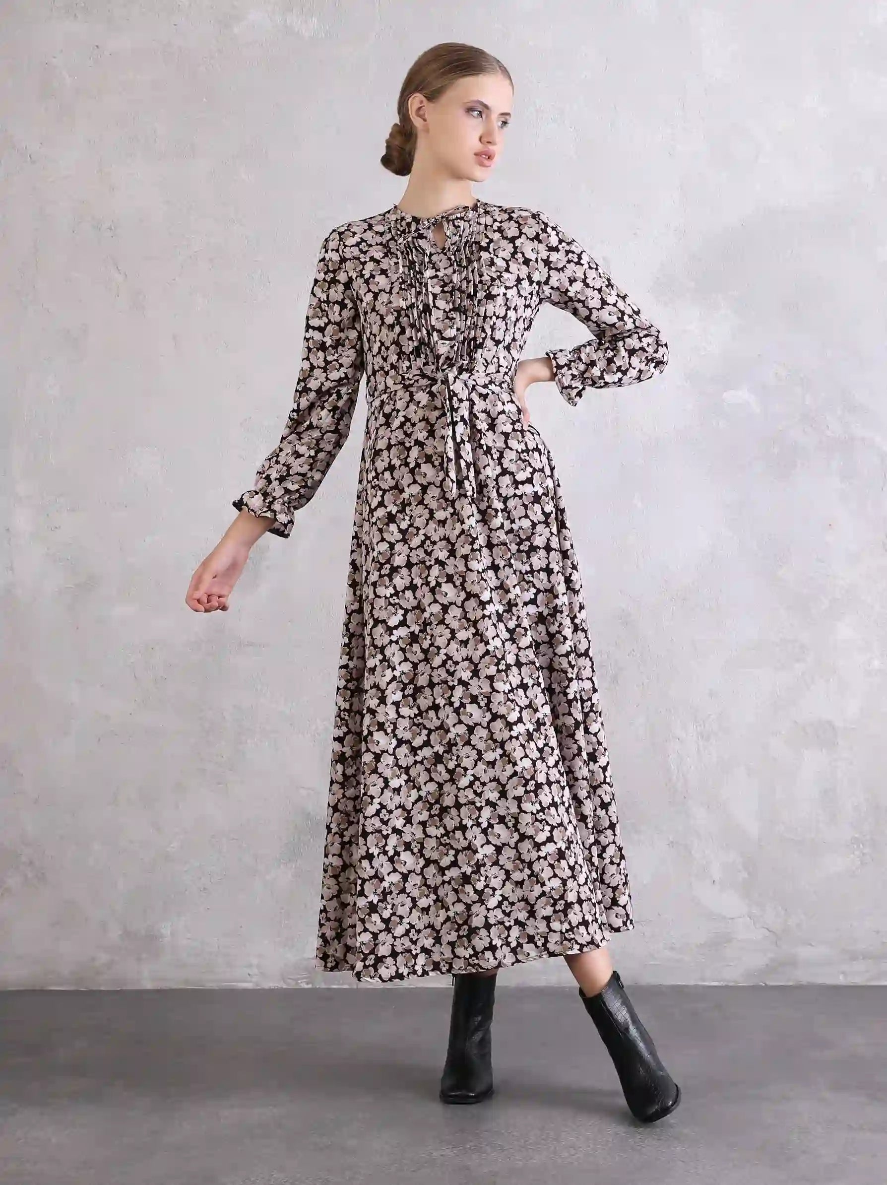 Black Floral Maxi Dress Floral Maxi Dress With Sleeves Modora UK