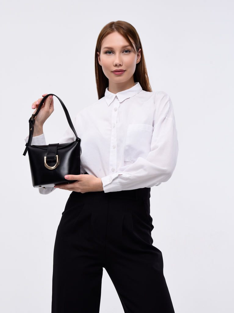 black buckle detail shoulder bag