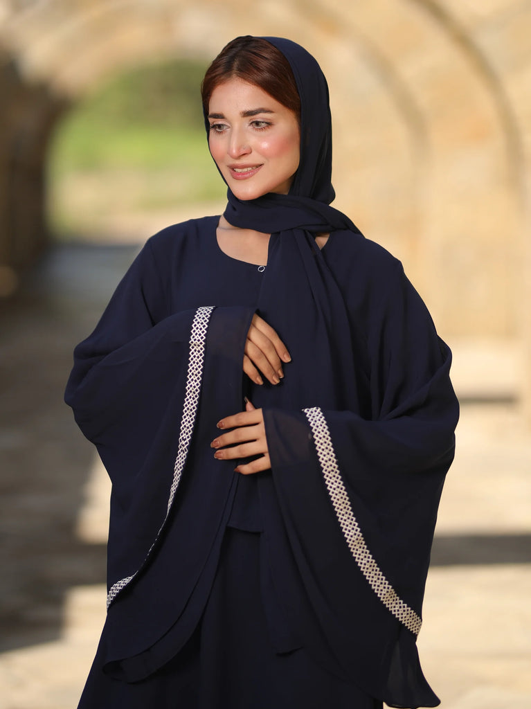 Embroidered blue Closed Abaya