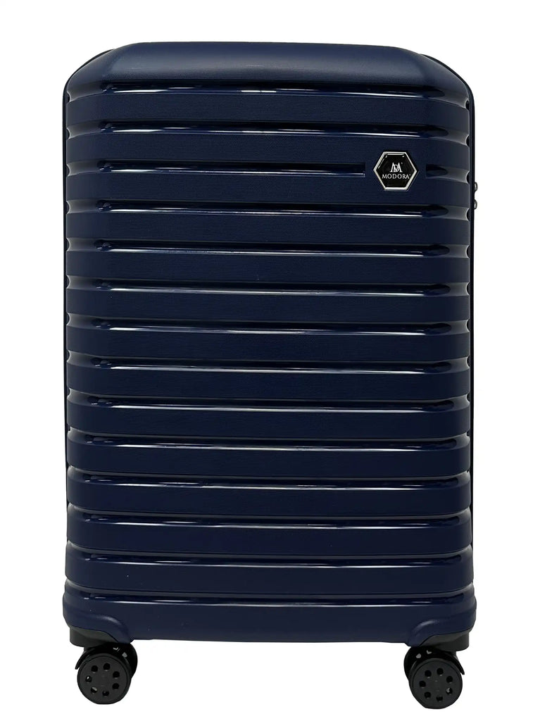 large navy suitcase