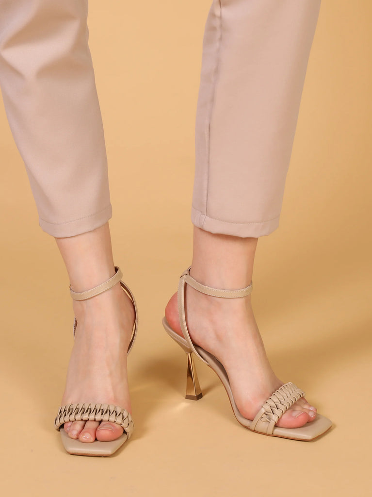 cream high heels with ankle strap