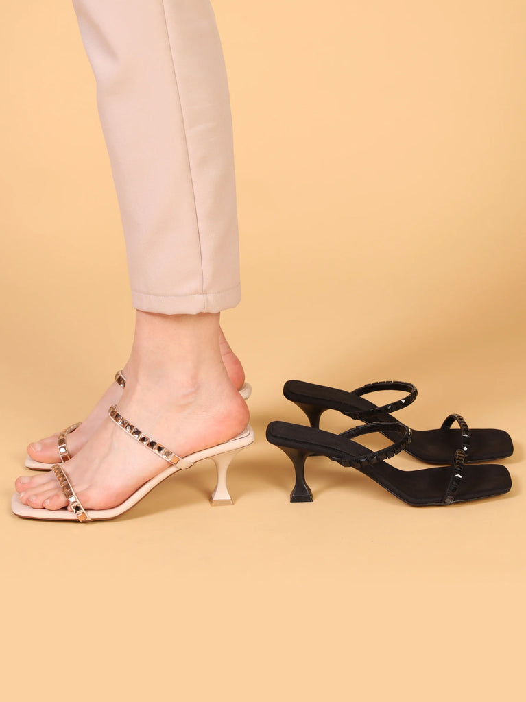 Gem Strap Mules in Black