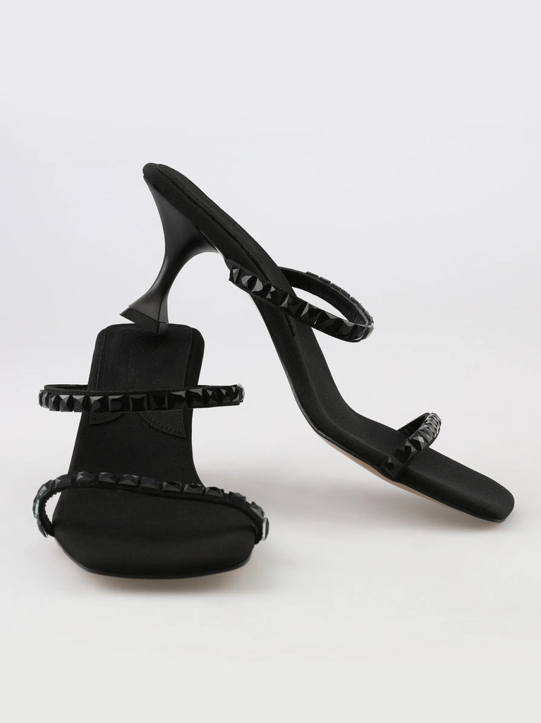 Women's Black Gem Strap Mules